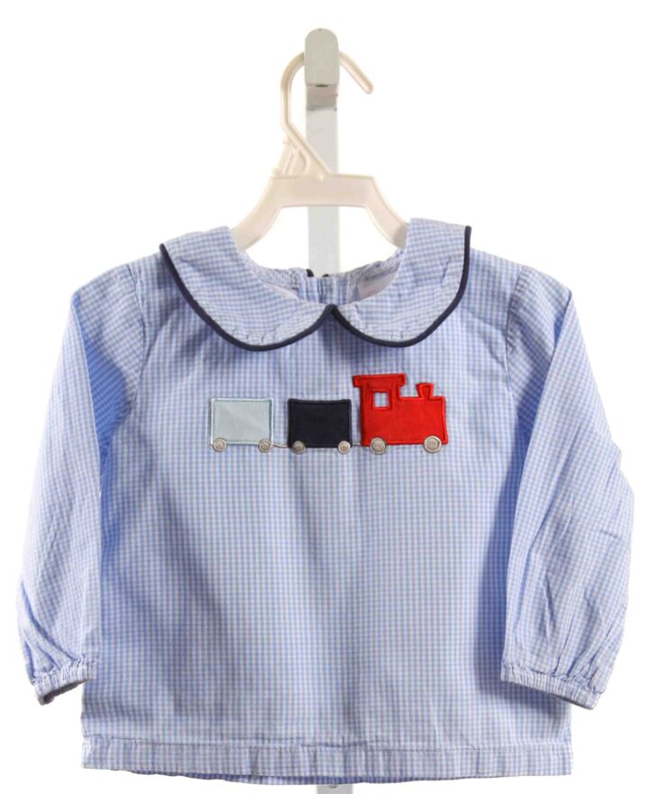 STITCHY FISH  LT BLUE  GINGHAM APPLIQUED SHIRT-LS