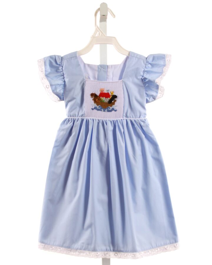 SMOCKED A LOT  LT BLUE   SMOCKED DRESS WITH EYELET TRIM