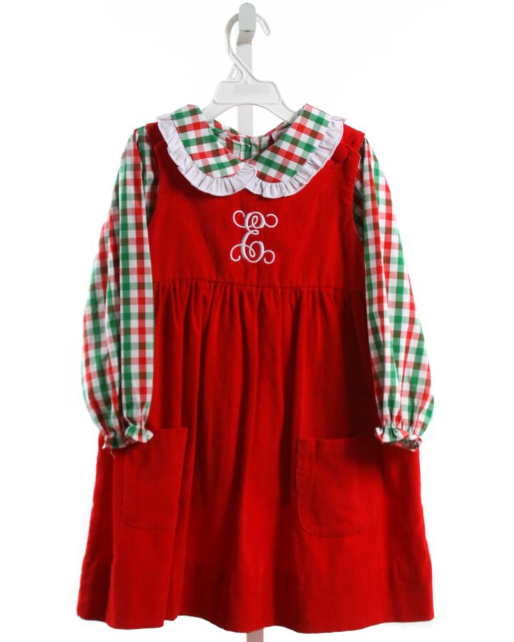 THE SMOCKING PLACE  RED CORDUROY  EMBROIDERED DRESS