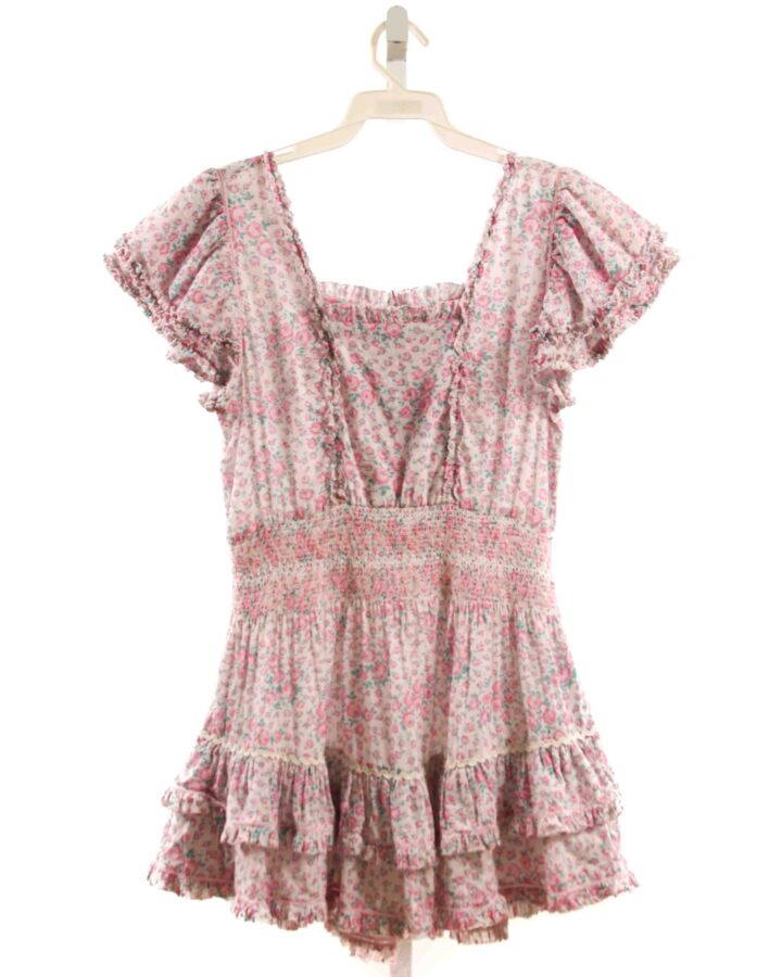 LOVESHACKFANCY  PINK SWISS DOT FLORAL SMOCKED DRESS