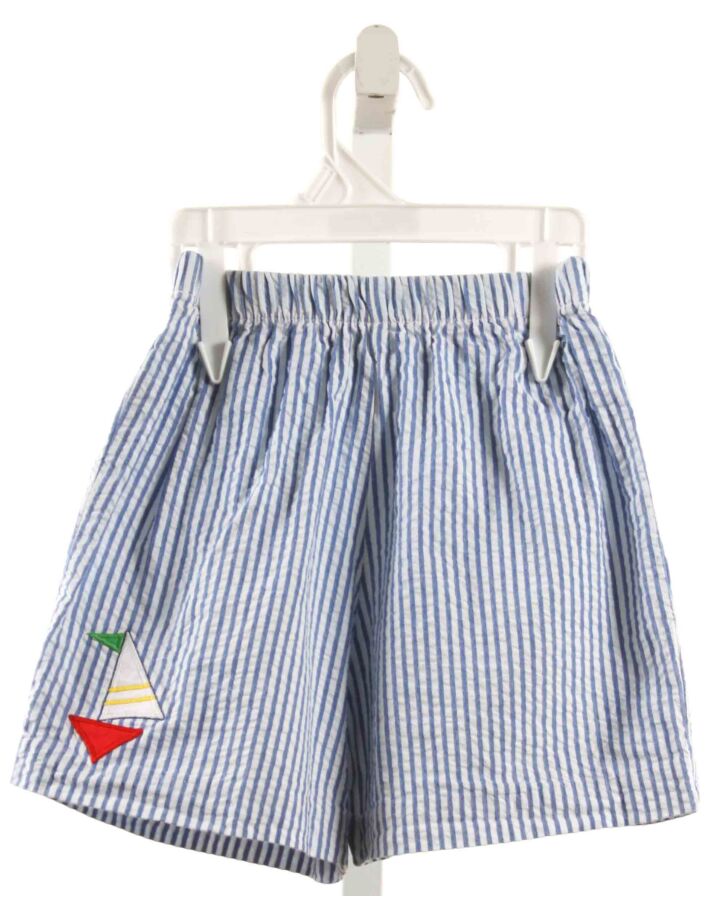 FLORENCE EISEMAN  BLUE SEERSUCKER STRIPED APPLIQUED SHORTS