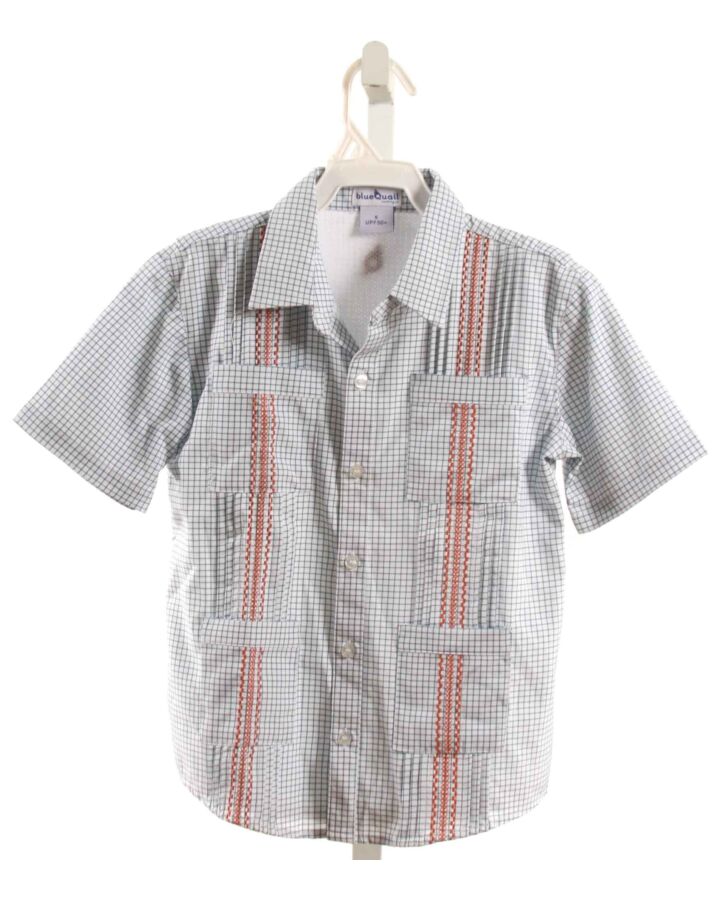 BLUE QUAIL  BLUE  WINDOWPANE EMBROIDERED DRESS SHIRT