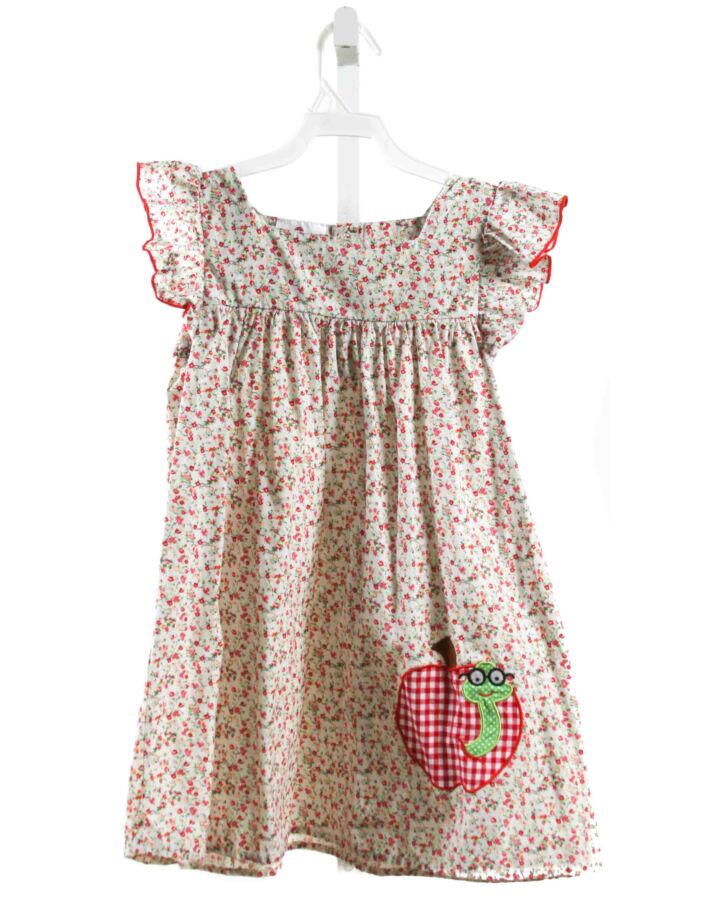 RUFFLE GIRL  RED  FLORAL APPLIQUED DRESS