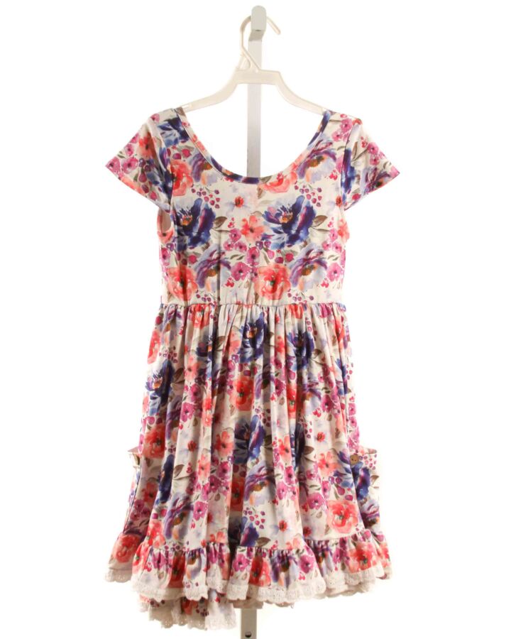 CHEEKY PLUM  PURPLE  FLORAL  KNIT DRESS WITH EYELET TRIM