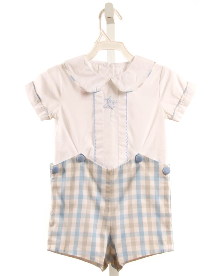 SHRIMP & GRITS  LT BLUE  PLAID EMBROIDERED SHORTALL