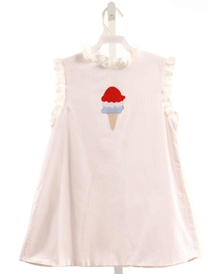 HANNAH KATE  RED  POLKA DOT APPLIQUED SLEEVELESS SHIRT WITH EYELET TRIM