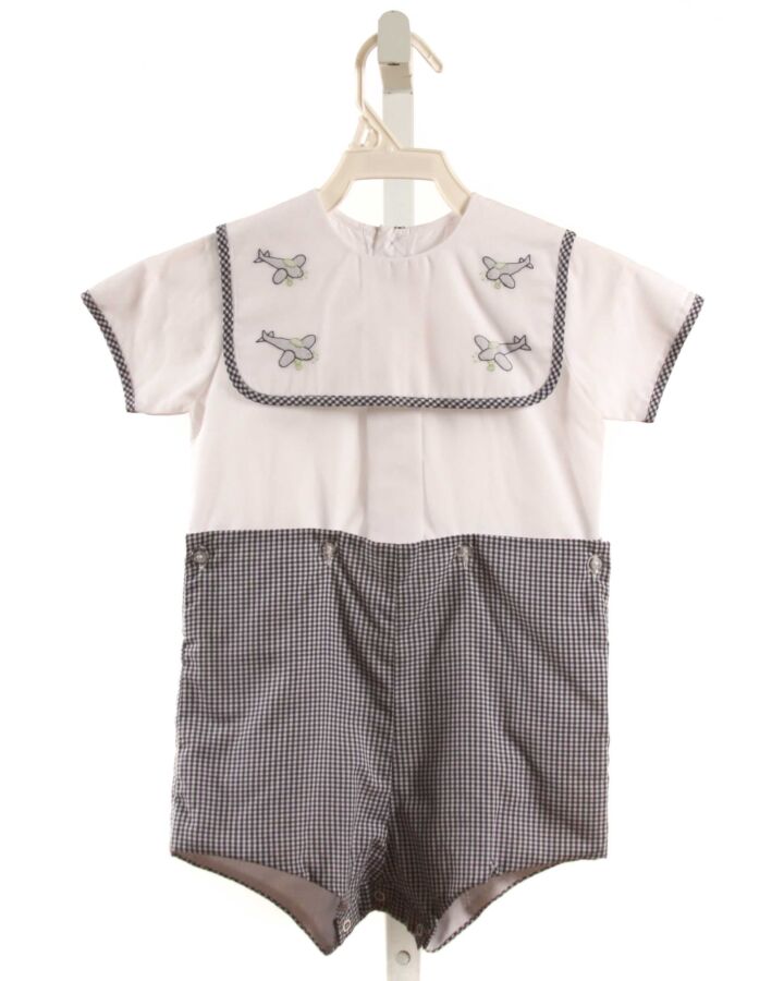 AURALUZ  NAVY  GINGHAM EMBROIDERED SHORTALL