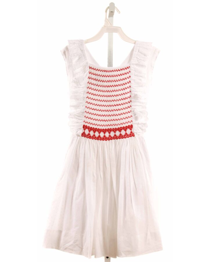LA OCA LOCA  WHITE SWISS DOT  SMOCKED DRESS WITH RUFFLE