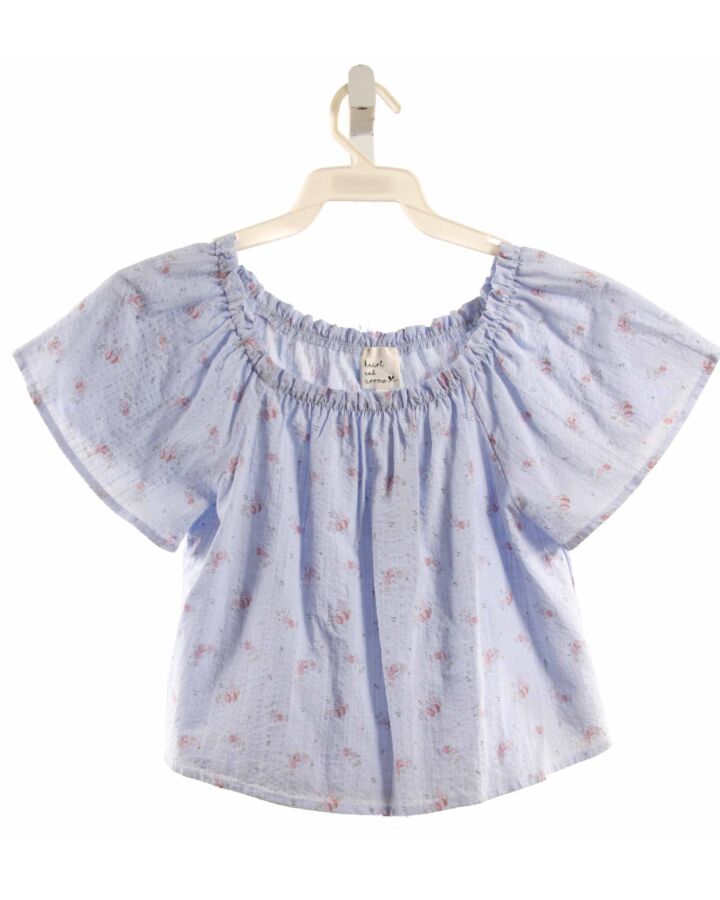 HEART AND ARROW  BLUE SEERSUCKER FLORAL  KNIT SS SHIRT