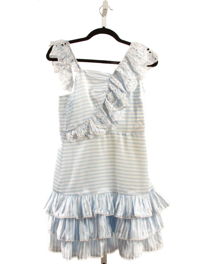 MARLO  BLUE  STRIPED  PARTY DRESS WITH EYELET TRIM