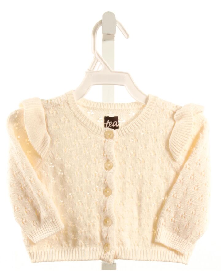 TEA  WHITE EYELET   CARDIGAN WITH RUFFLE