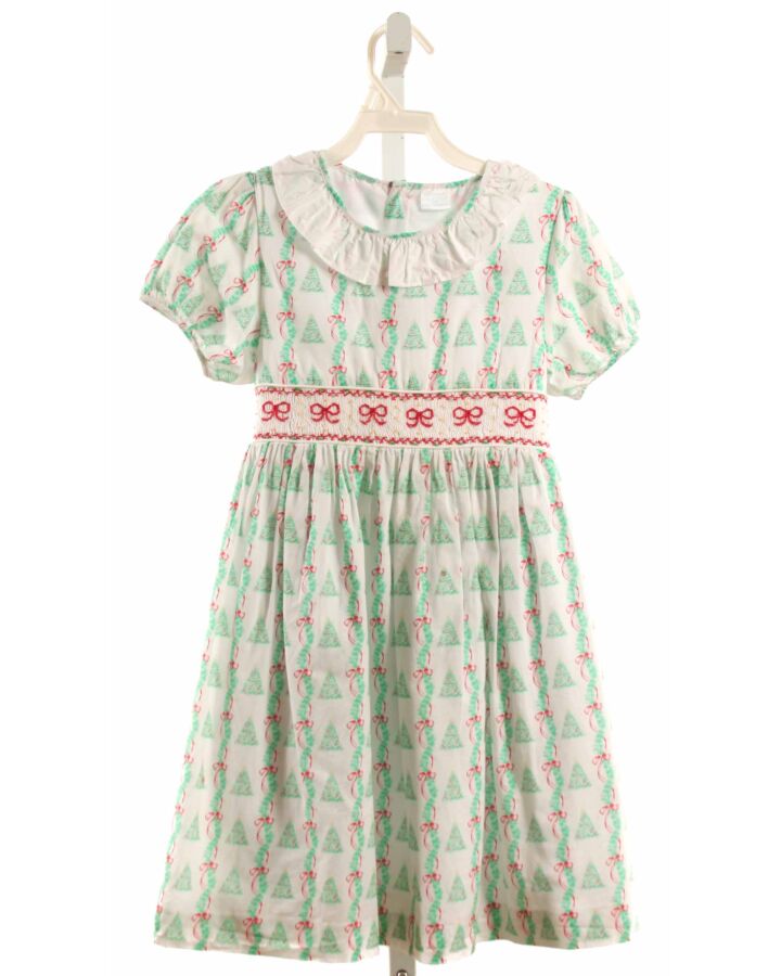 EDGEHILL COLLECTION  GREEN  PRINT SMOCKED DRESS