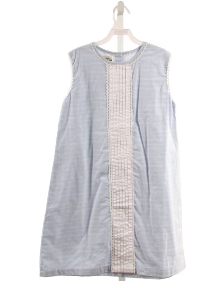 THE OAKS APPAREL   LT BLUE  STRIPED  DRESS WITH EYELET TRIM