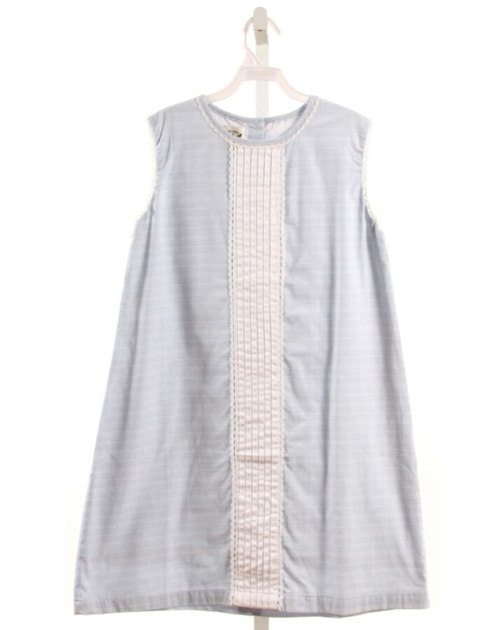 THE OAKS APPAREL   LT BLUE  STRIPED  DRESS WITH EYELET TRIM