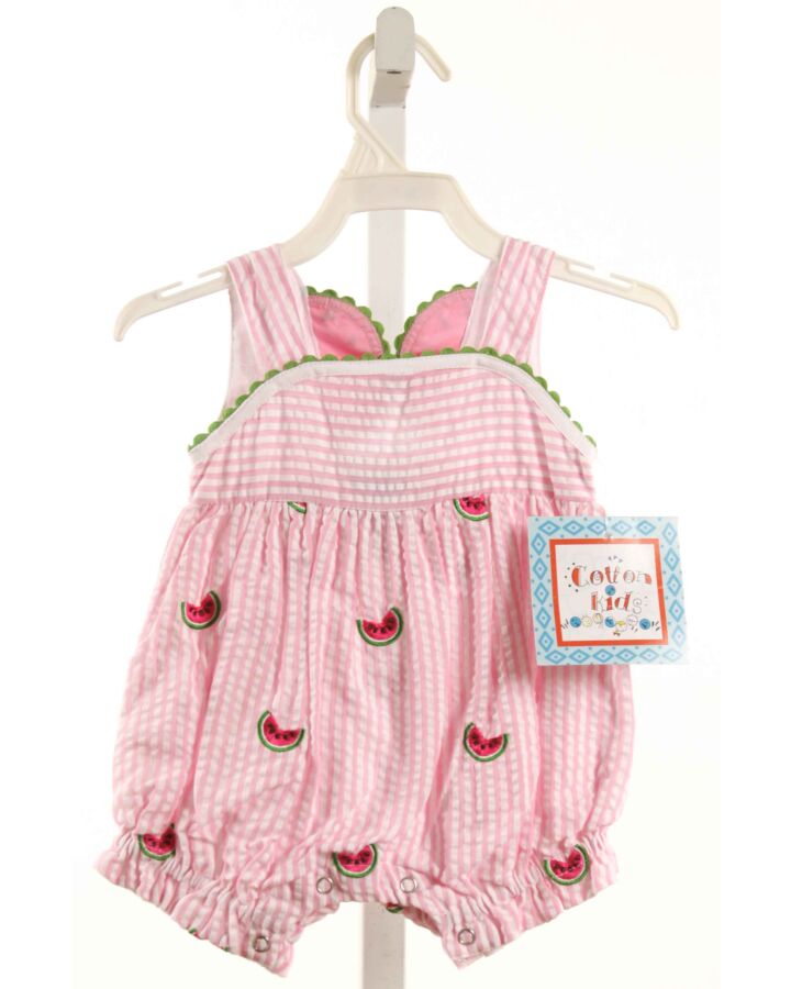 COTTON KIDS  PINK SEERSUCKER STRIPED EMBROIDERED BUBBLE