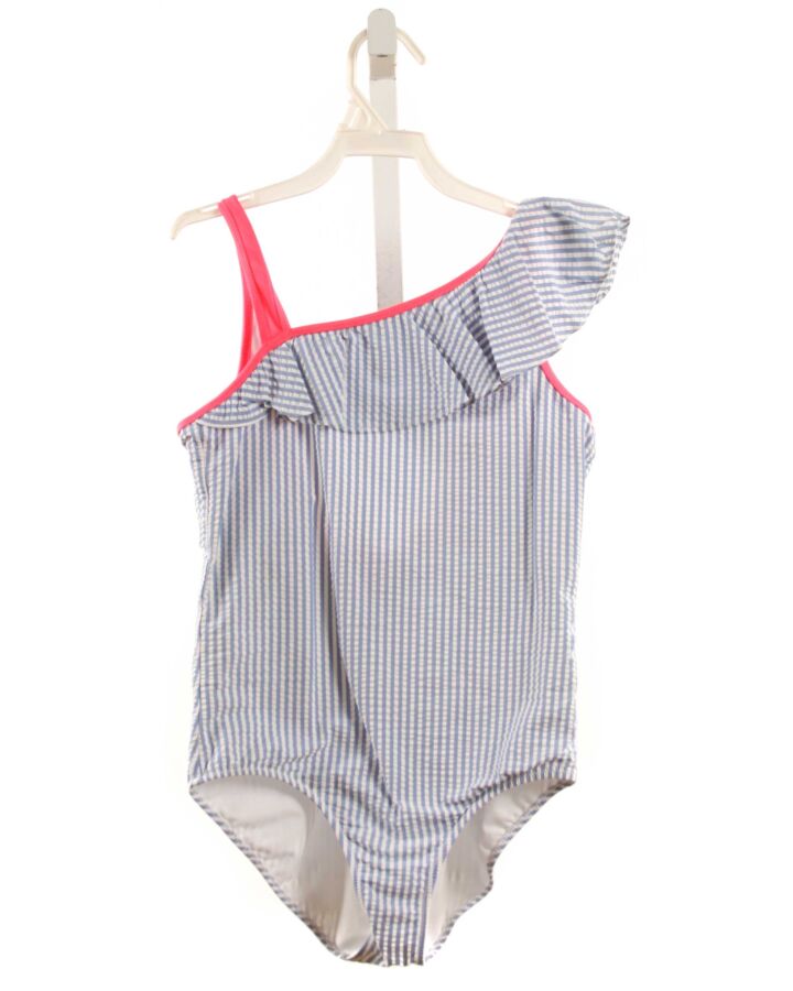 CREWCUTS  BLUE SEERSUCKER STRIPED  1-PIECE SWIMSUIT WITH RUFFLE