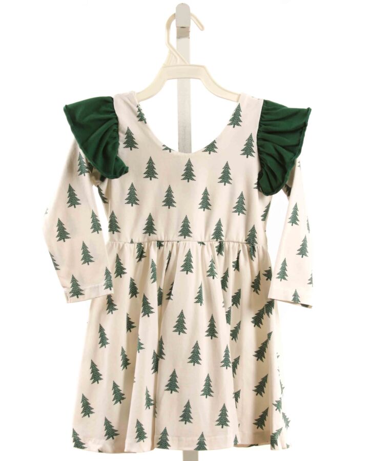 MONICA + ANDY  GREEN  PRINT  KNIT DRESS WITH RUFFLE
