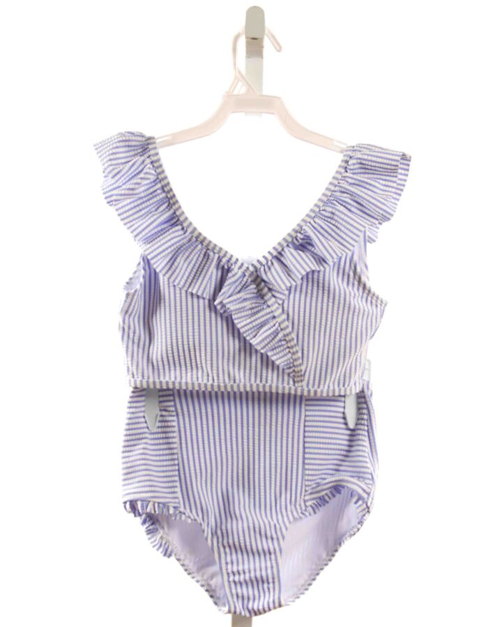 RUFFLE BUTTS  BLUE SEERSUCKER STRIPED  2-PIECE SWIMSUIT WITH RUFFLE