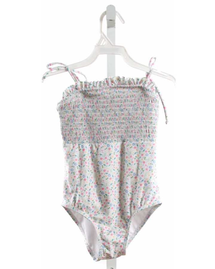 THE OAKS APPAREL   WHITE  FLORAL SMOCKED 1-PIECE SWIMSUIT