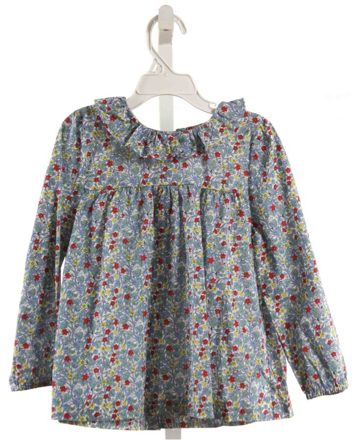 BISBY BY LITTLE ENGLISH  BLUE  FLORAL  DRESS SHIRT WITH RUFFLE