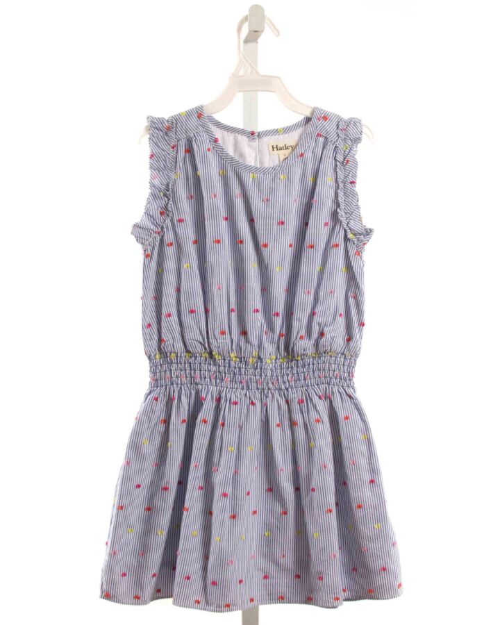 HATLEY  BLUE SWISS DOT STRIPED SMOCKED DRESS