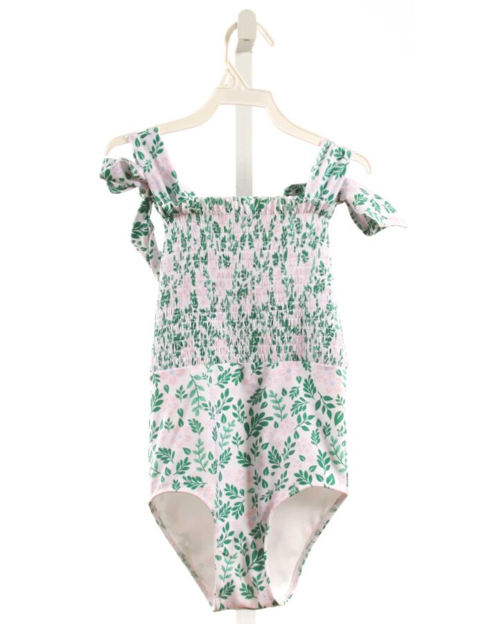 CECIL & LOU  GREEN  FLORAL SMOCKED 1-PIECE SWIMSUIT