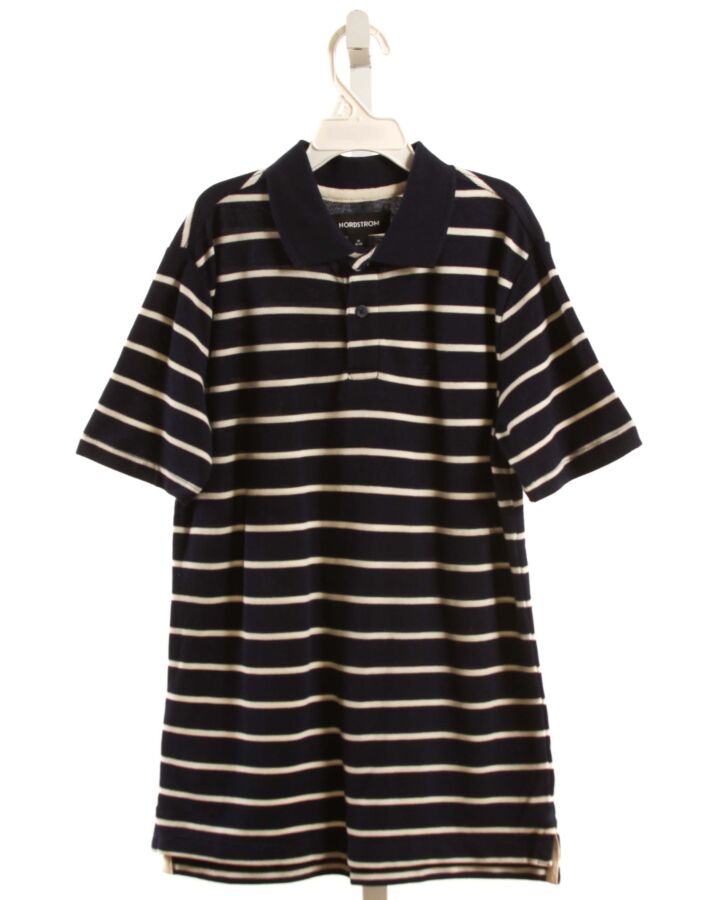 NORDSTROM  NAVY PIQUE STRIPED  KNIT SS SHIRT