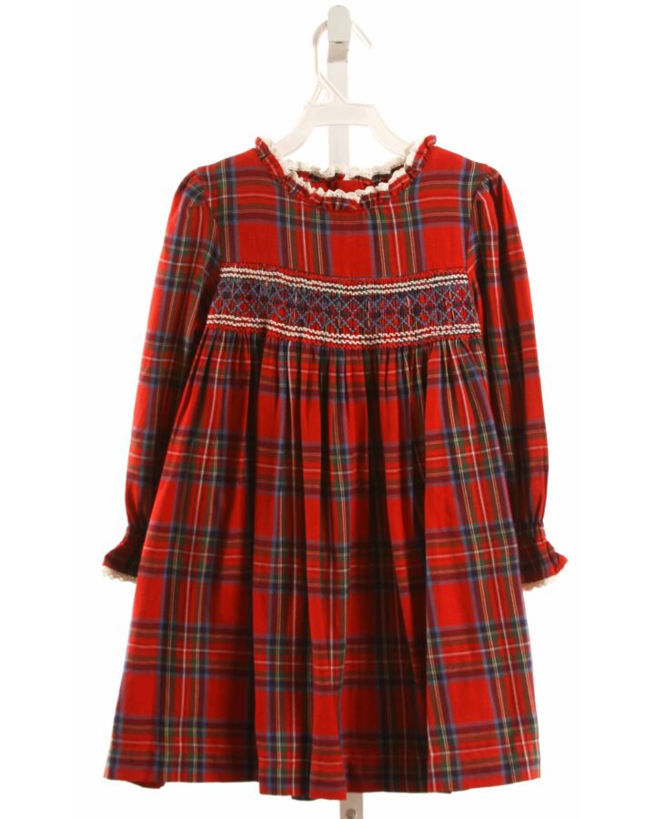 MINI BODEN  RED  PLAID SMOCKED LOUNGEWEAR WITH LACE TRIM