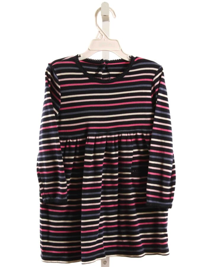 JOJO MAMAN BEBE  NAVY  STRIPED  KNIT DRESS WITH PICOT STITCHING
