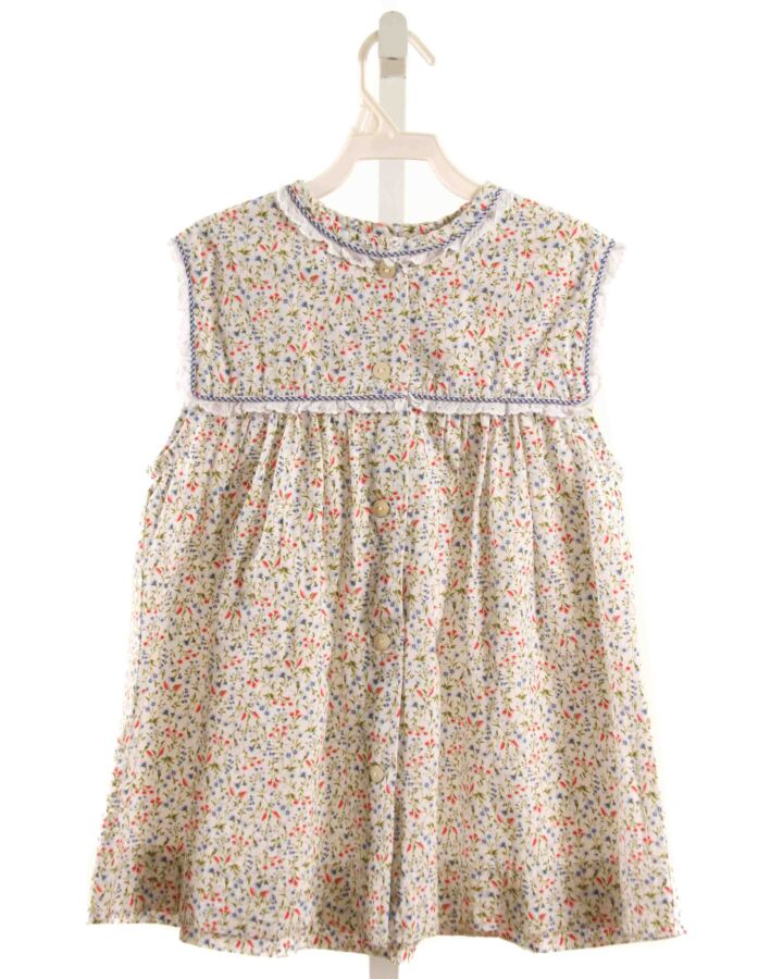 MARY & GRACE  BLUE  FLORAL  SLEEVELESS SHIRT WITH EYELET TRIM