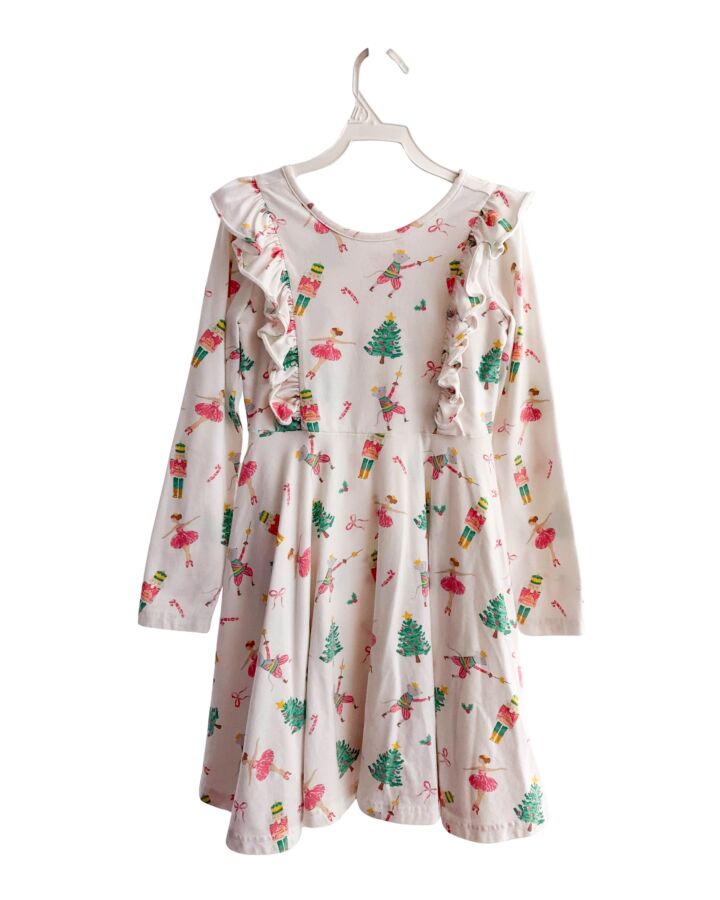 POSH PICKLE  WHITE  PRINT  KNIT DRESS WITH RUFFLE