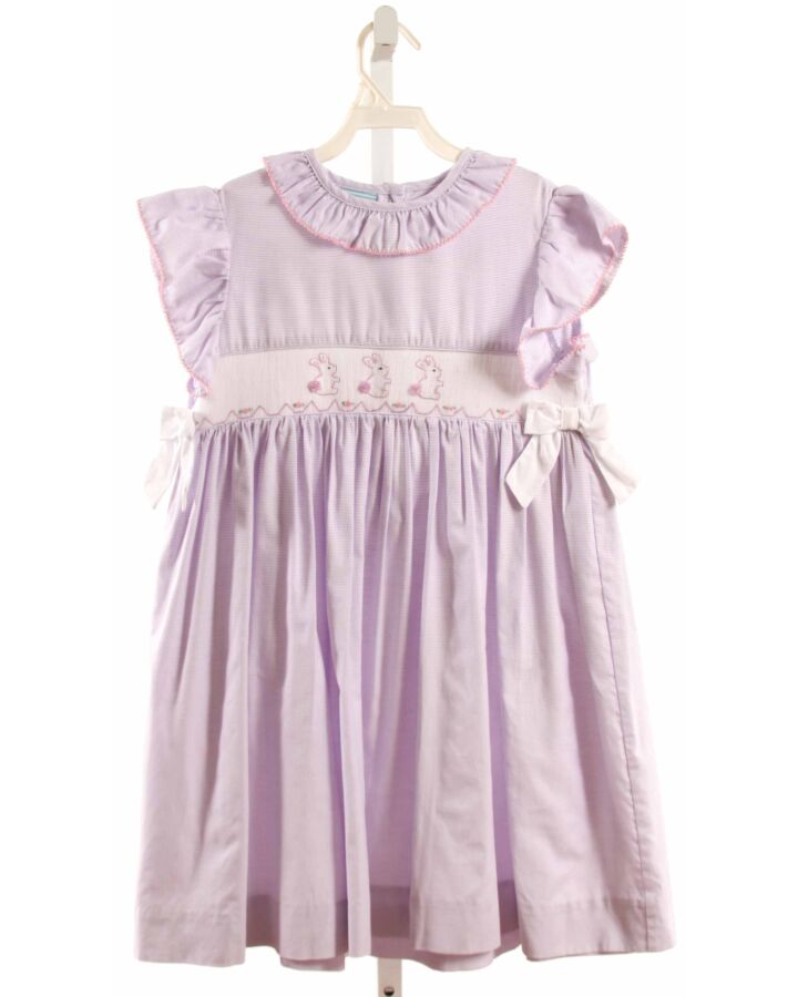 SOUTHERN SUNSHINE KIDS  LAVENDER  MICROCHECK SMOCKED DRESS WITH PICOT STITCHING