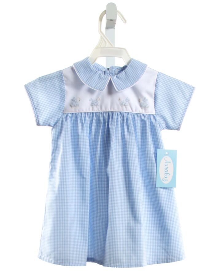 AURALUZ  LT BLUE  GINGHAM EMBROIDERED LAYETTE