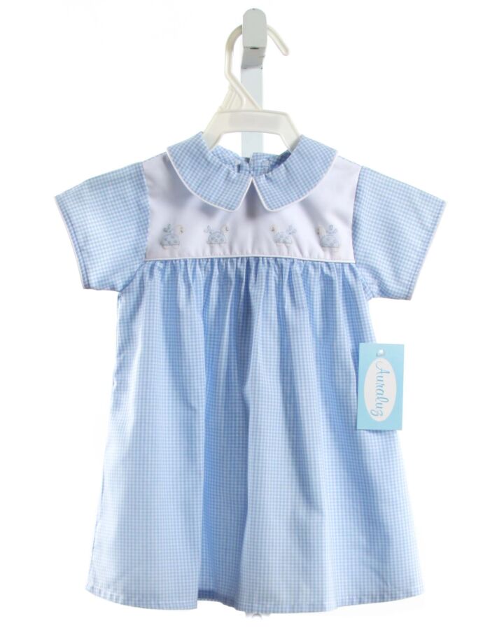 AURALUZ  LT BLUE  GINGHAM EMBROIDERED LAYETTE