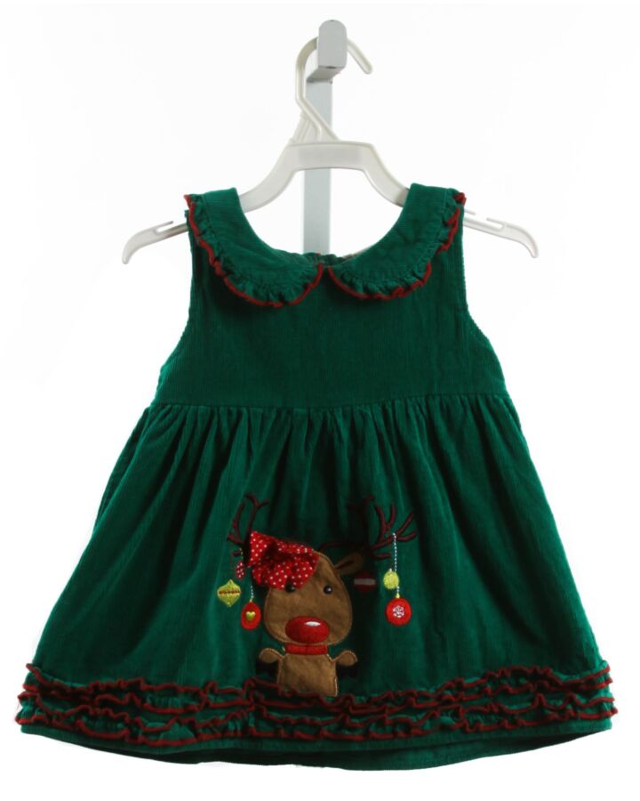 SAMARA  GREEN CORDUROY  APPLIQUED DRESS WITH RUFFLE