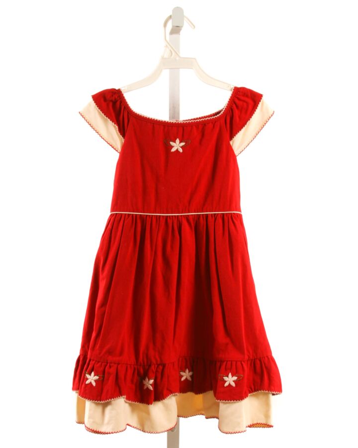 WELL DRESSED WOLF  RED  FLORAL EMBROIDERED DRESS WITH PICOT STITCHING