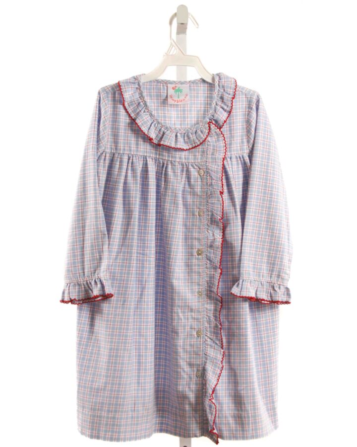 SHRIMP & GRITS  LT BLUE  PLAID  DRESS WITH PICOT STITCHING