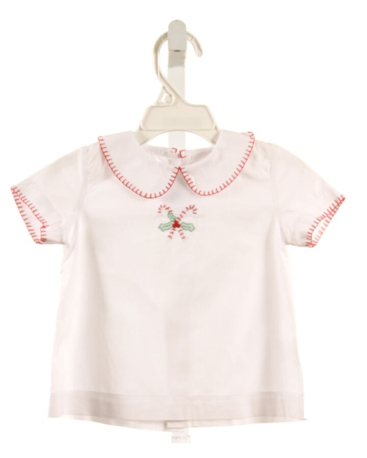 LITTLE ENGLISH  WHITE   EMBROIDERED SHIRT-SS WITH PICOT STITCHING