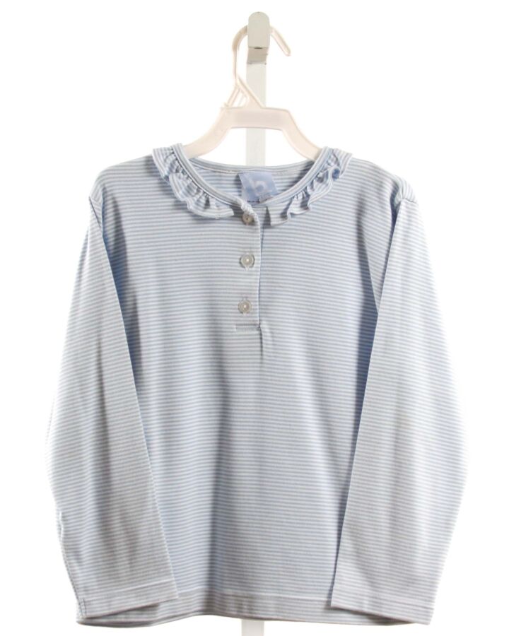BELLA BLISS  LT BLUE  STRIPED  KNIT LS SHIRT WITH RUFFLE