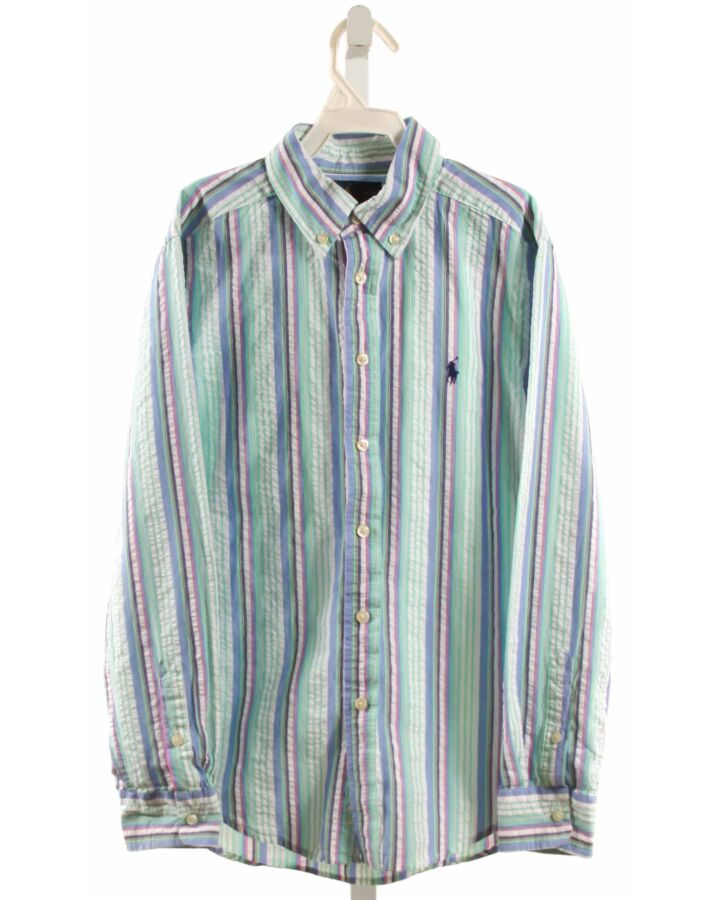 RALPH LAUREN  BLUE SEERSUCKER STRIPED  DRESS SHIRT