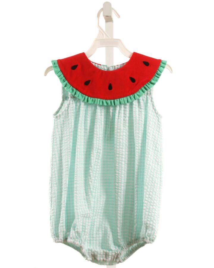 BANANA SPLIT  MINT SEERSUCKER STRIPED APPLIQUED BUBBLE