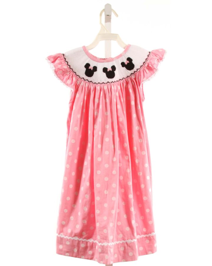 PLEATS & STITCHES  PINK  POLKA DOT SMOCKED DRESS