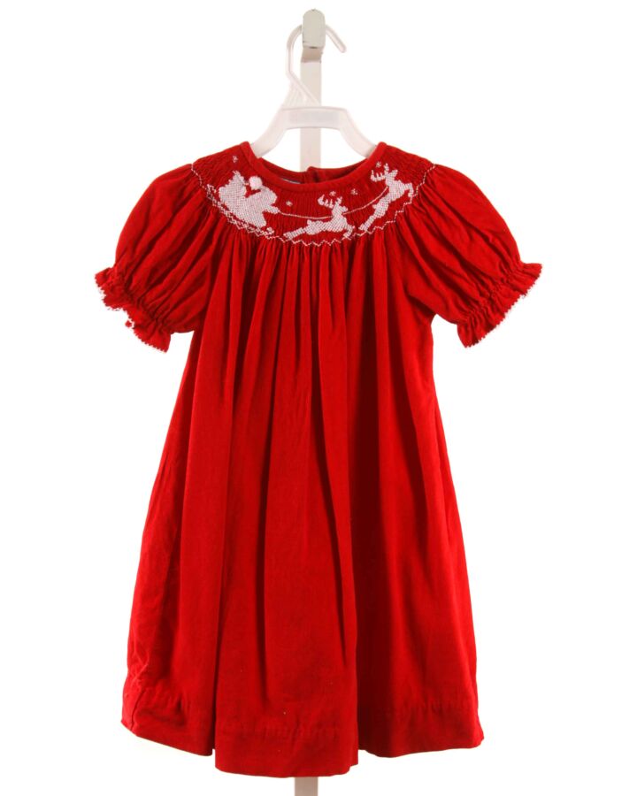 SOUTHERN SUNSHINE KIDS  RED CORDUROY  SMOCKED DRESS WITH PICOT STITCHING