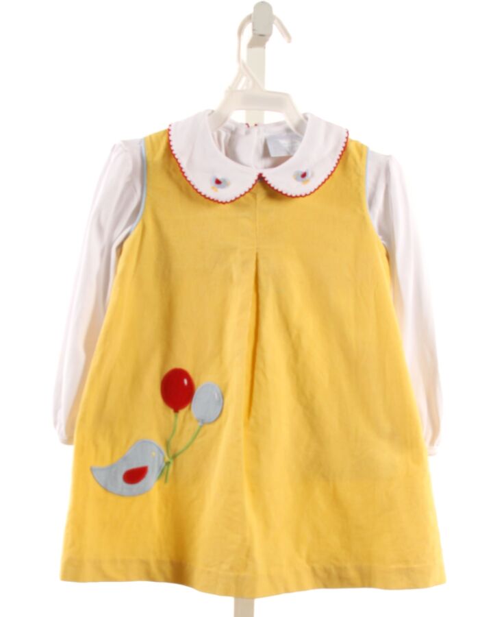 LITTLE ENGLISH  YELLOW CORDUROY  APPLIQUED DRESS WITH PICOT STITCHING