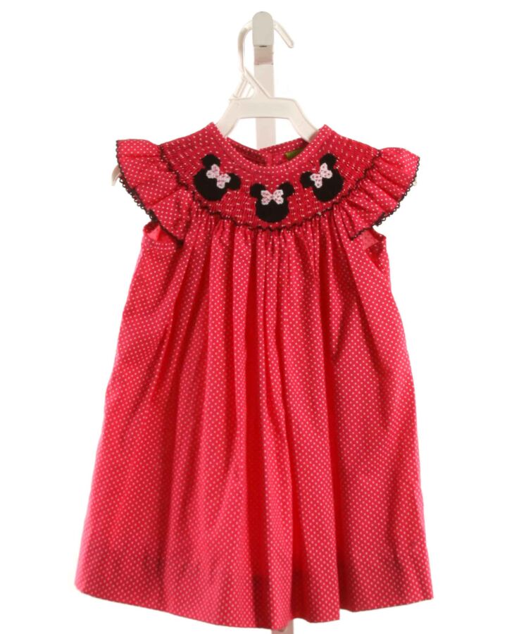 CLASSIC WHIMSY  HOT PINK  POLKA DOT SMOCKED DRESS WITH PICOT STITCHING