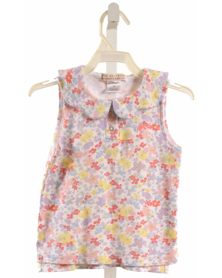 THE BEAUFORT BONNET COMPANY  MULTI-COLOR  FLORAL  SLEEVELESS SHIRT WITH PICOT STITCHING