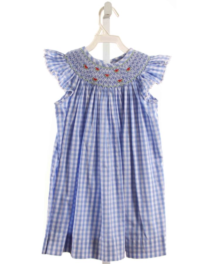 LITTLE ENGLISH  BLUE  GINGHAM SMOCKED DRESS WITH RIC RAC