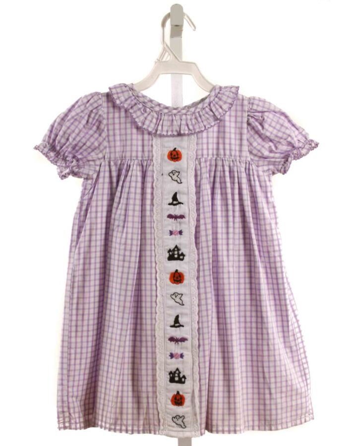 SMOCKINGBIRD  LAVENDER  WINDOWPANE EMBROIDERED DRESS WITH PICOT STITCHING