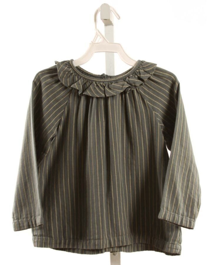 POUDRE ORGANIC  GRAY  STRIPED  SHIRT-LS WITH RUFFLE