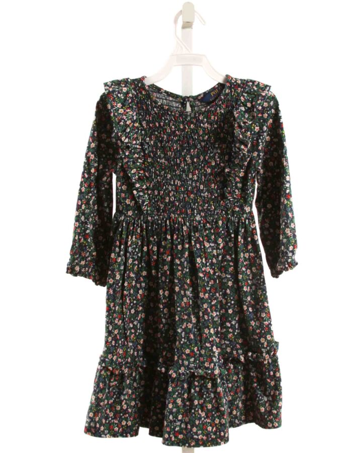 POLO BY RALPH LAUREN  NAVY  FLORAL SMOCKED KNIT DRESS WITH RUFFLE